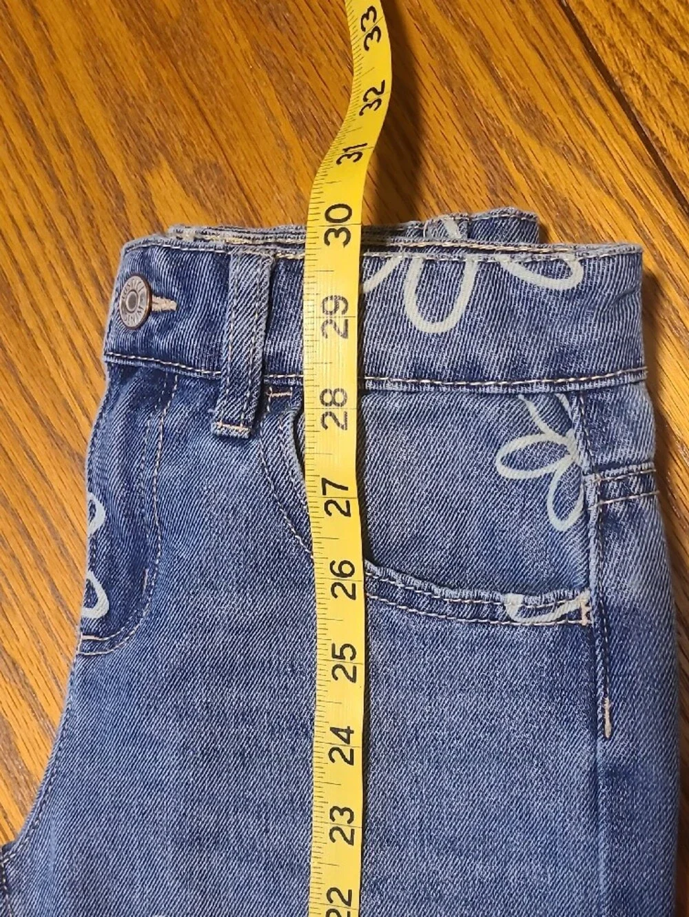 Justice Washed Blue Jeans with White Daisy Print - Super Wide Leg